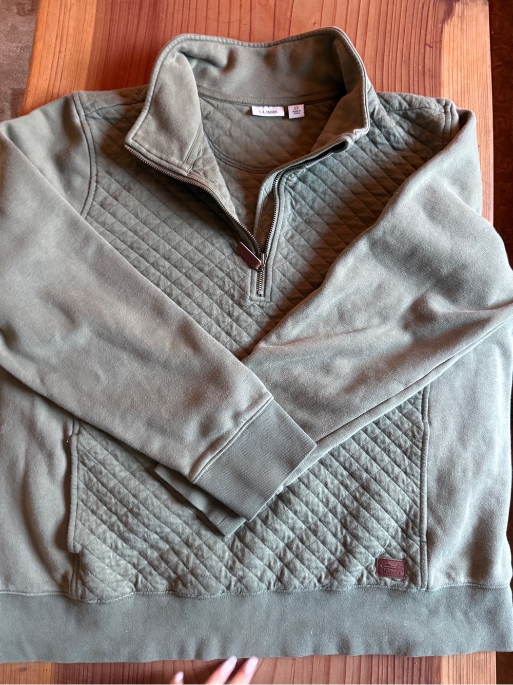 L.L. Bean Olive Green Quilted Half-Zip Pullover Sweatshirt